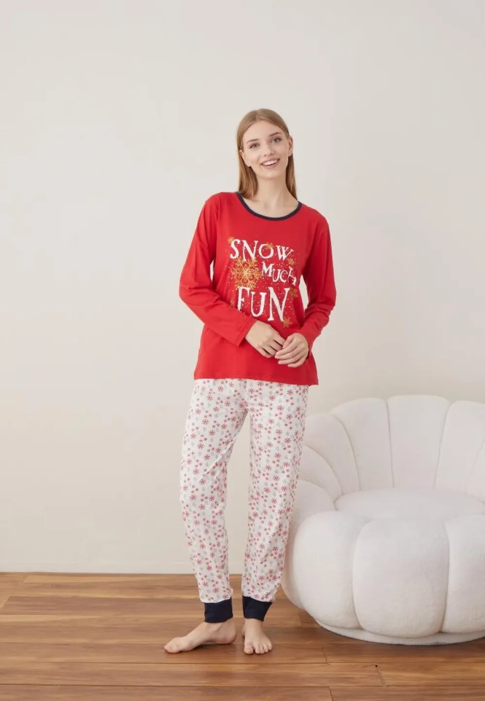 Pijama Craciun Dama Rosu SNOW MUCH FUN Maneca Lunga Pantalon Lungi - 6