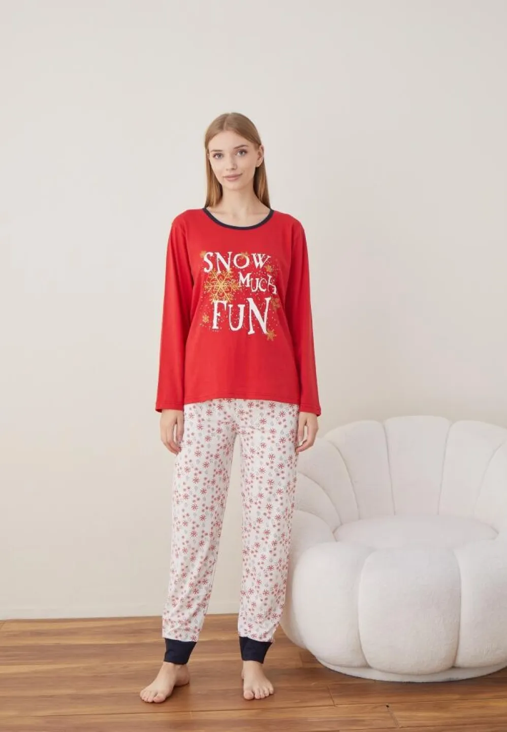Pijama Craciun Dama Rosu SNOW MUCH FUN Maneca Lunga Pantalon Lungi - 7