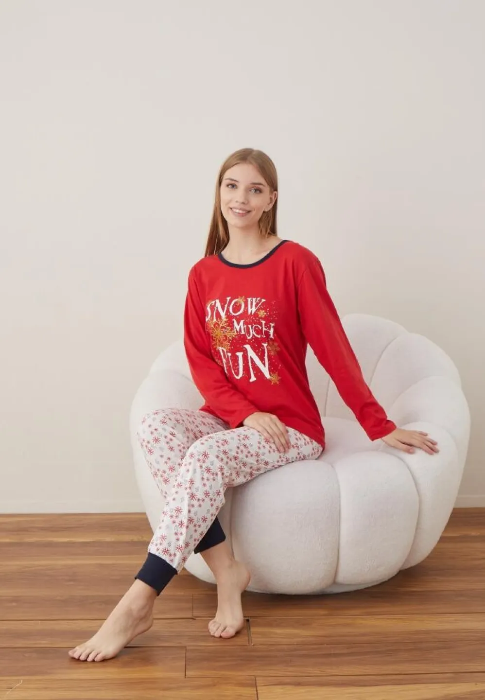 Pijama Craciun Dama Rosu SNOW MUCH FUN Maneca Lunga Pantalon Lungi - 8