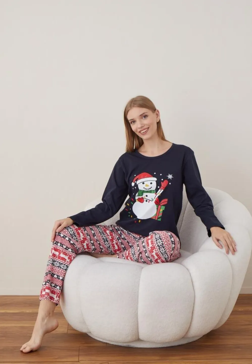 Pijama Craciun Dama Bleumarin Om De Zapada Maneca Lunga Pantalon Lungi - 3
