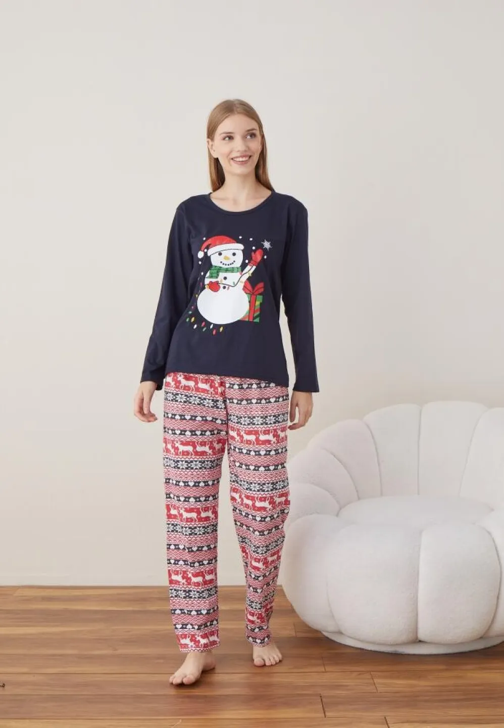 Pijama Craciun Dama Bleumarin Om De Zapada Maneca Lunga Pantalon Lungi - 5