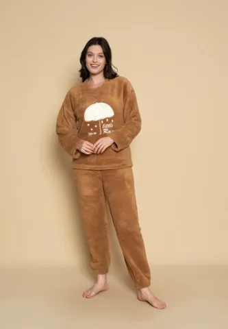 Pijama damă cocolino maro imprimeu umbrelă hover
