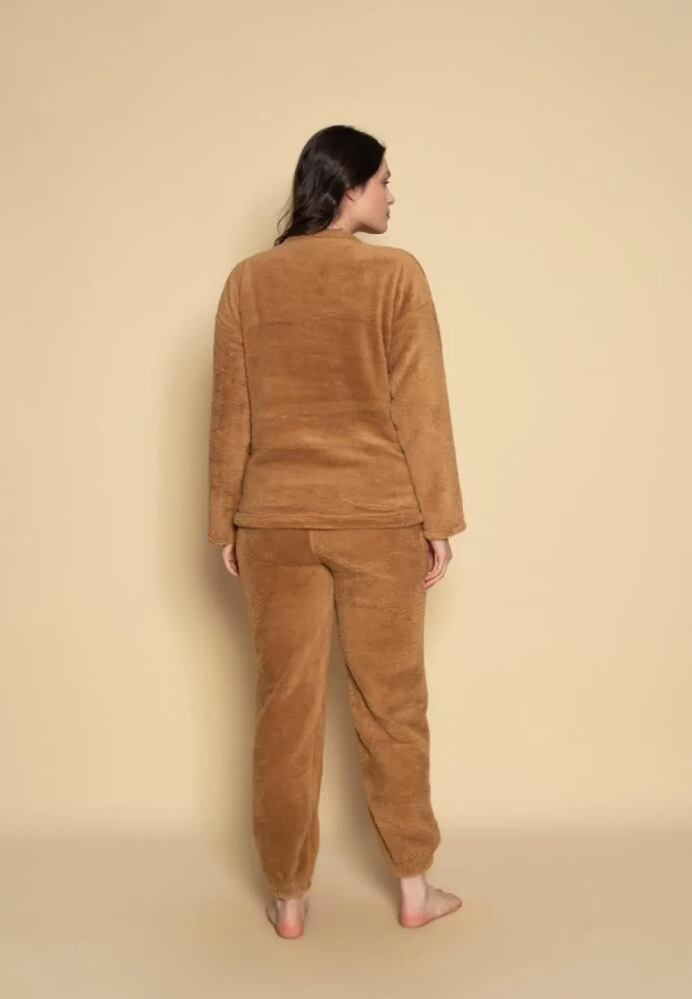 Pijama damă cocolino maro imprimeu umbrelă - 3