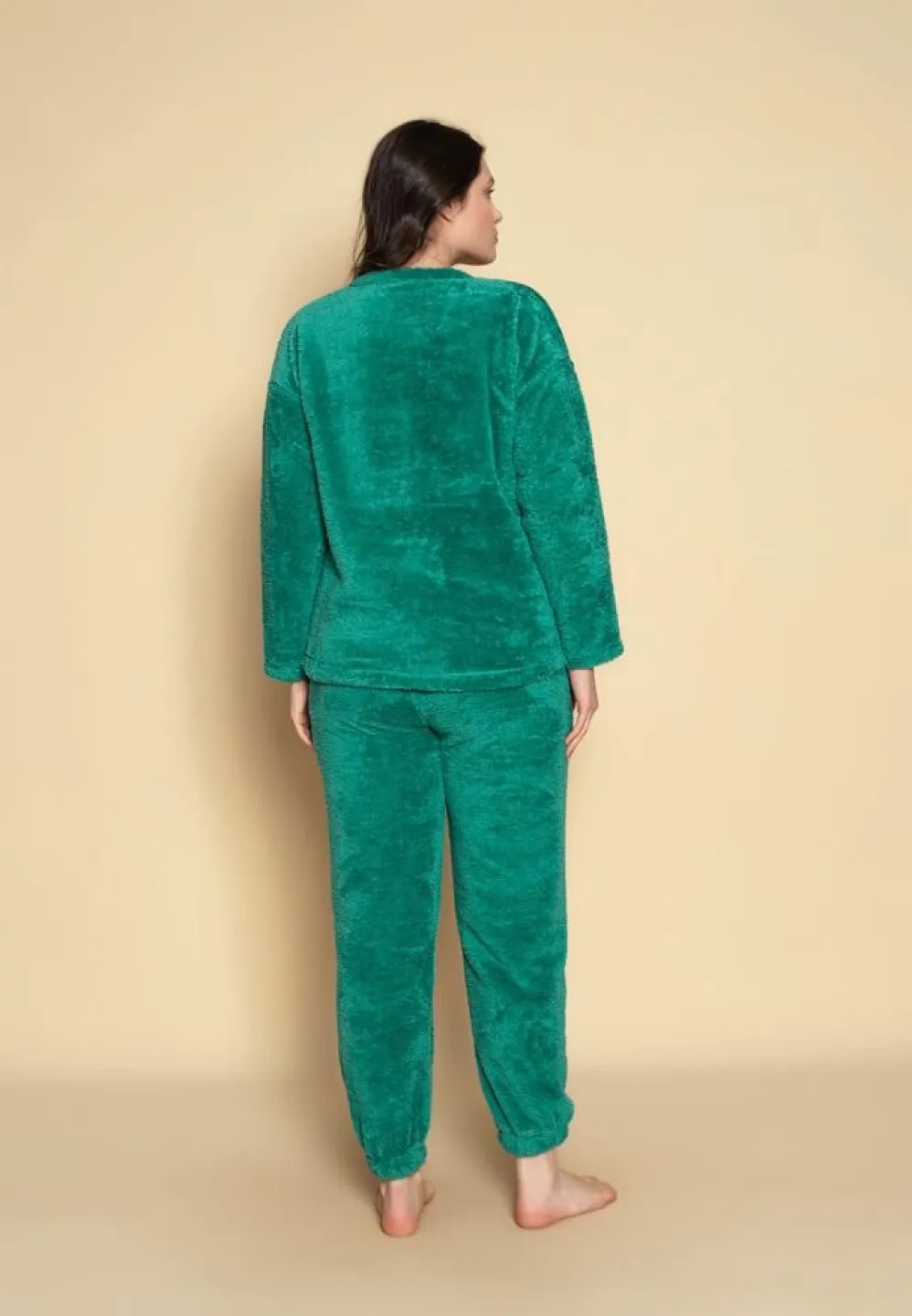 Pijama călduroasă cocolino damă verde, imprimeu Life is good - 3