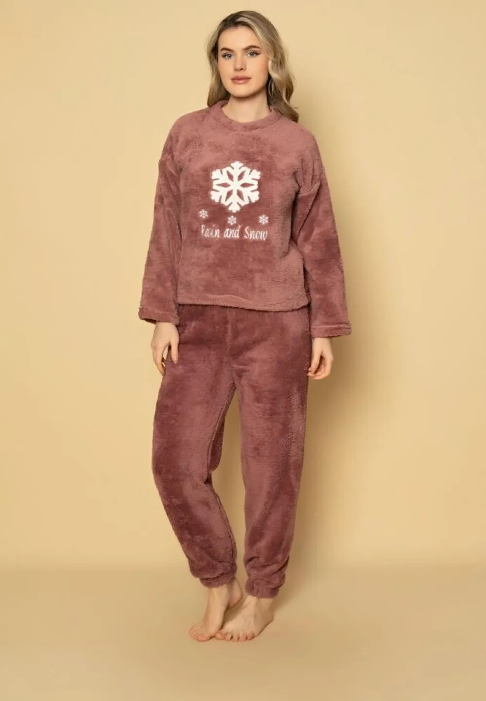 Pijama călduroasă cocolino damă mov, imprimeu Rain and Snow - 3
