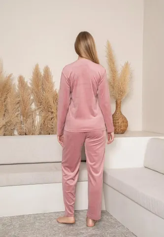 Pijama Dama Catifea, Material Moale,roz pudrat Imprimeu Some hover