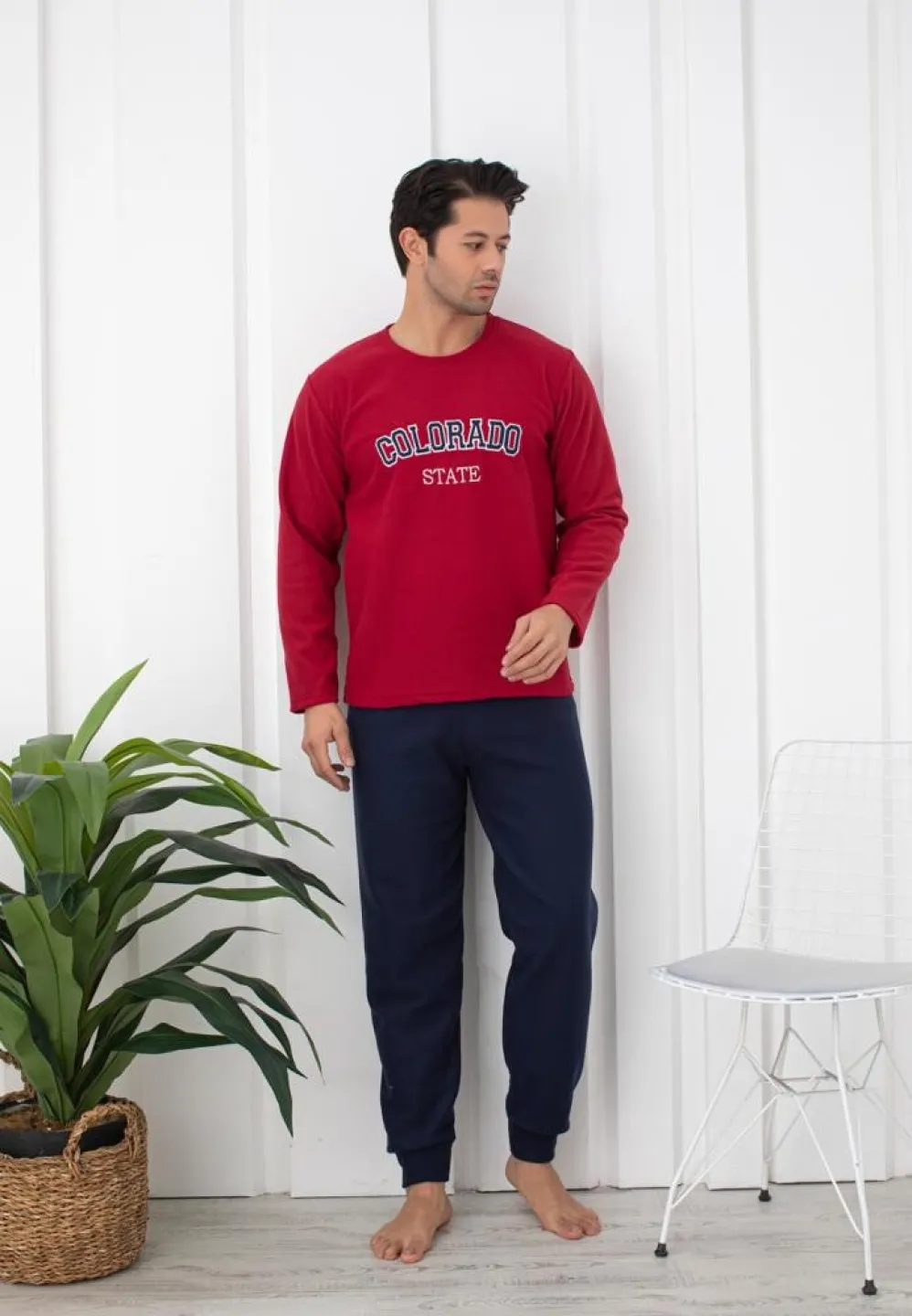 Pijama Bărbat, Pantalon Lung și Mâneca Lungă, Roșu, Polar, Colorado - 1
