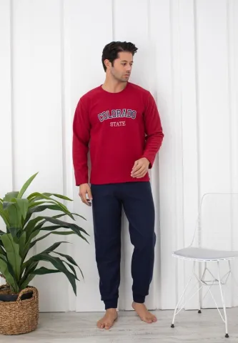 Pijama barbat polar maneca lunga pantalon lung,rosu,colorado