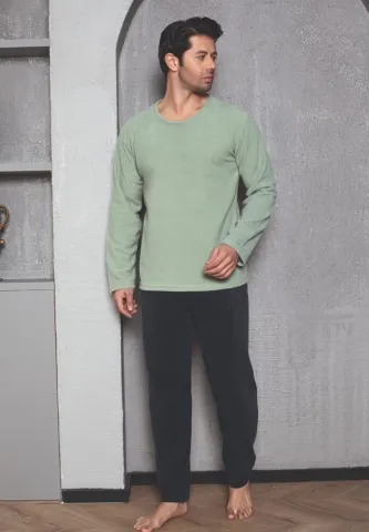 Pijama barbat polar maneca lunga pantalon lung,Verde deschis