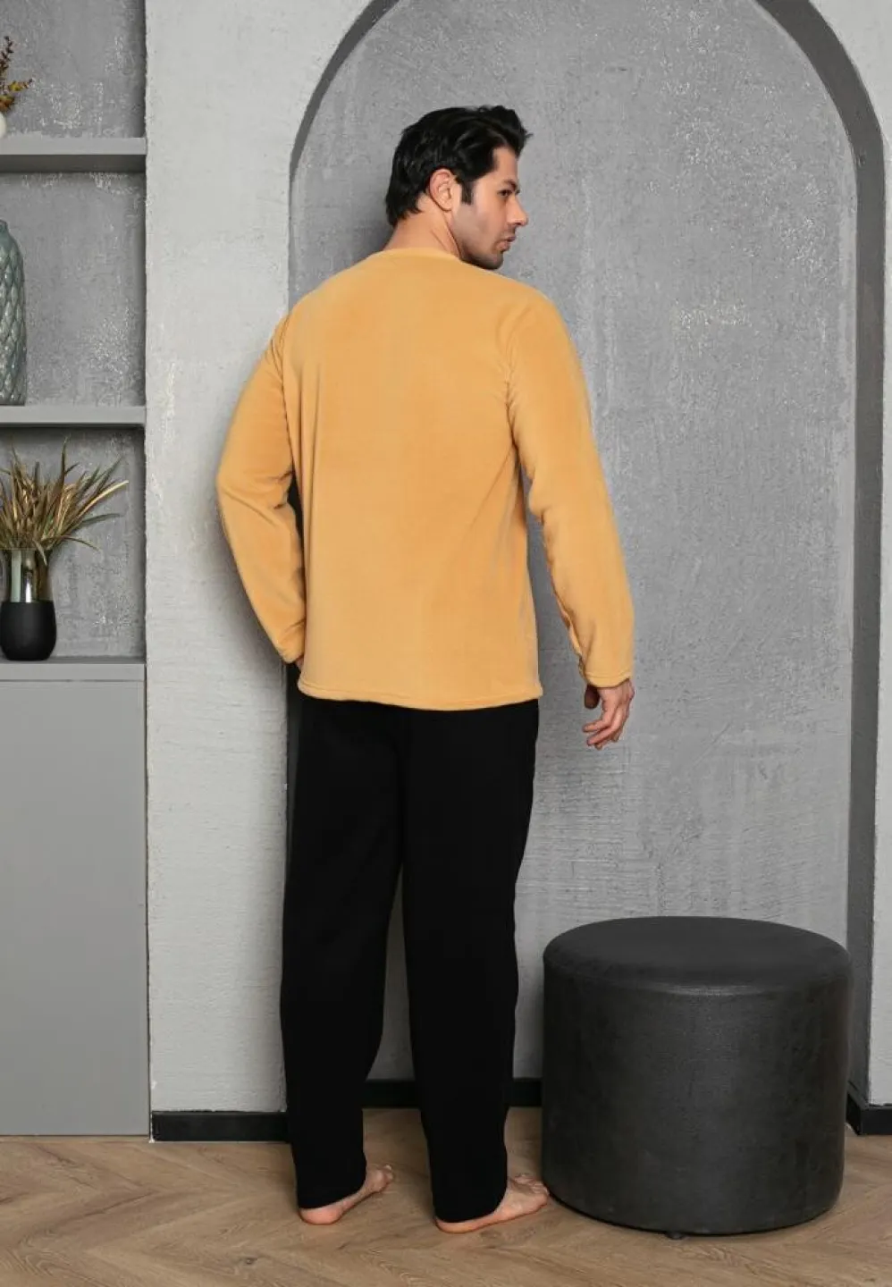 Pijama Bărbat, Pantalon Lung și Mâneca Lungă, Galben, Polar, Weekend - 3