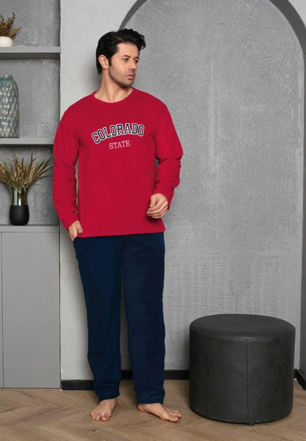 Pijama Bărbat, Pantalon Lung și Mâneca Lungă, Bordo, Polar, Colorado - 4