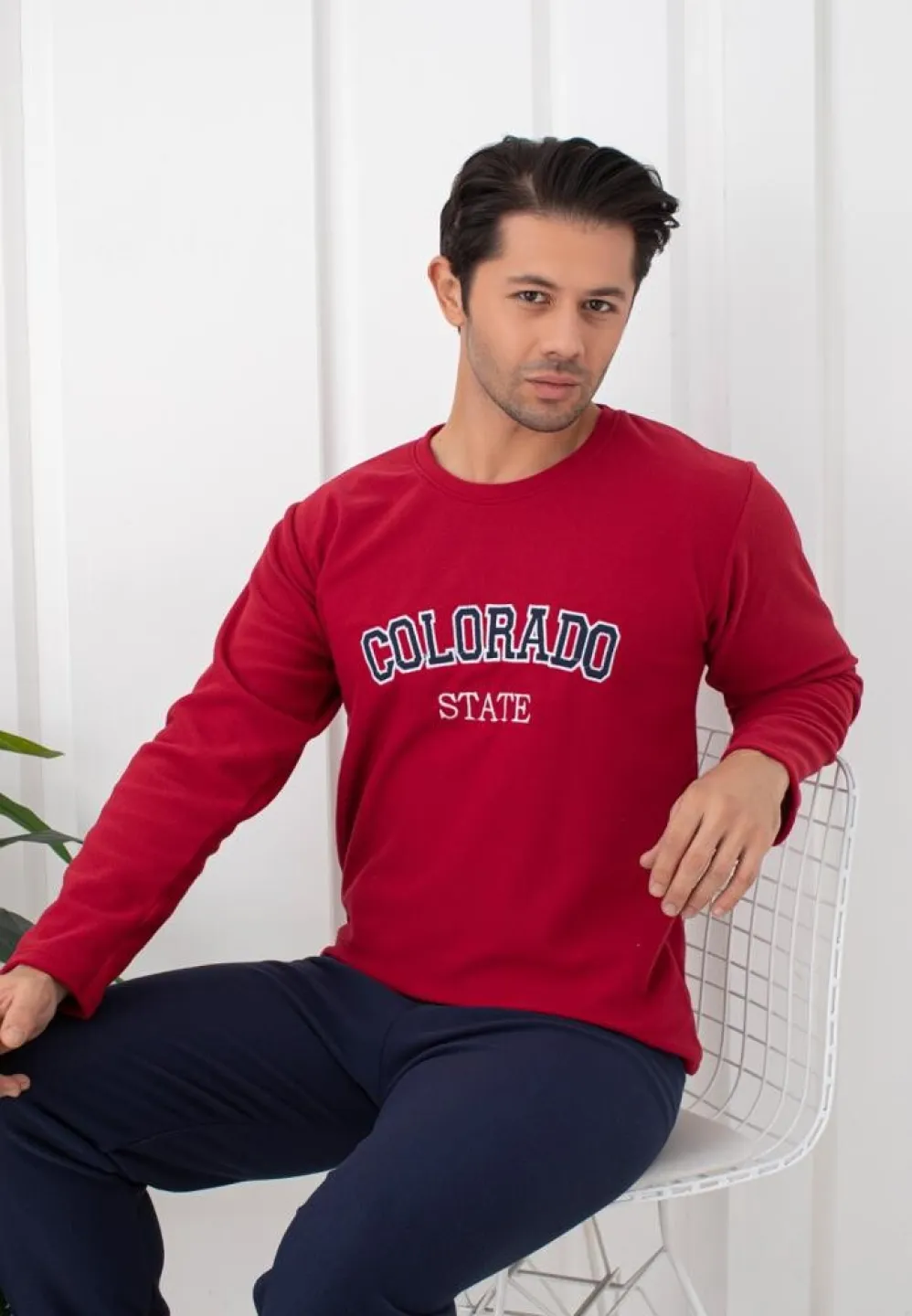 Pijama Bărbat, Pantalon Lung și Mâneca Lungă, Bordo, Polar, Colorado - 1