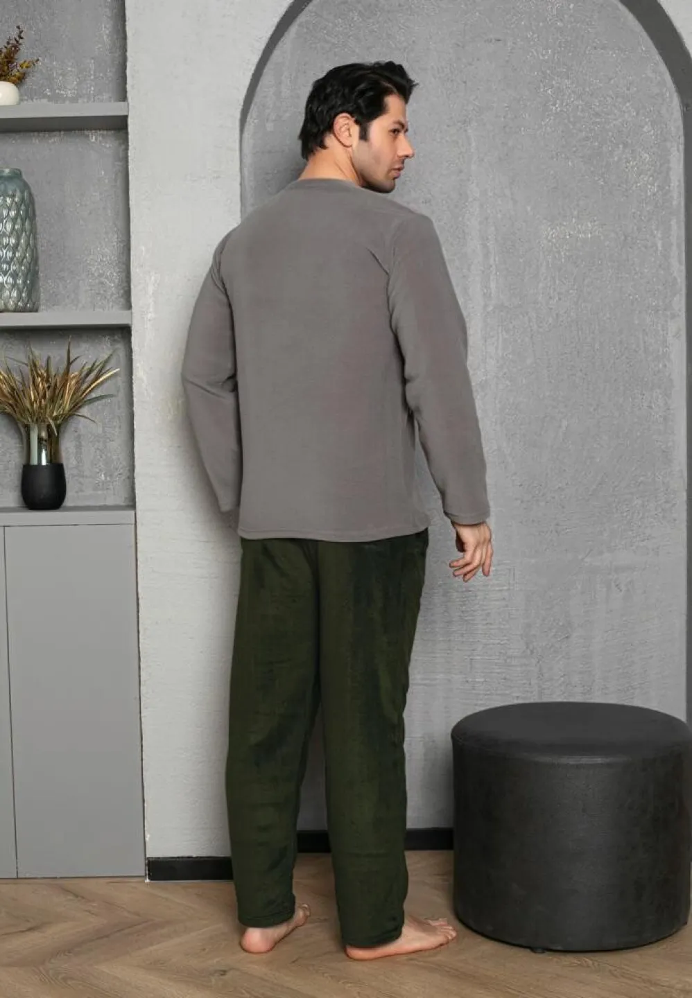 Pijama Bărbat, Pantalon Lung și Mâneca Lungă, Gri, Polar, Strong - 3