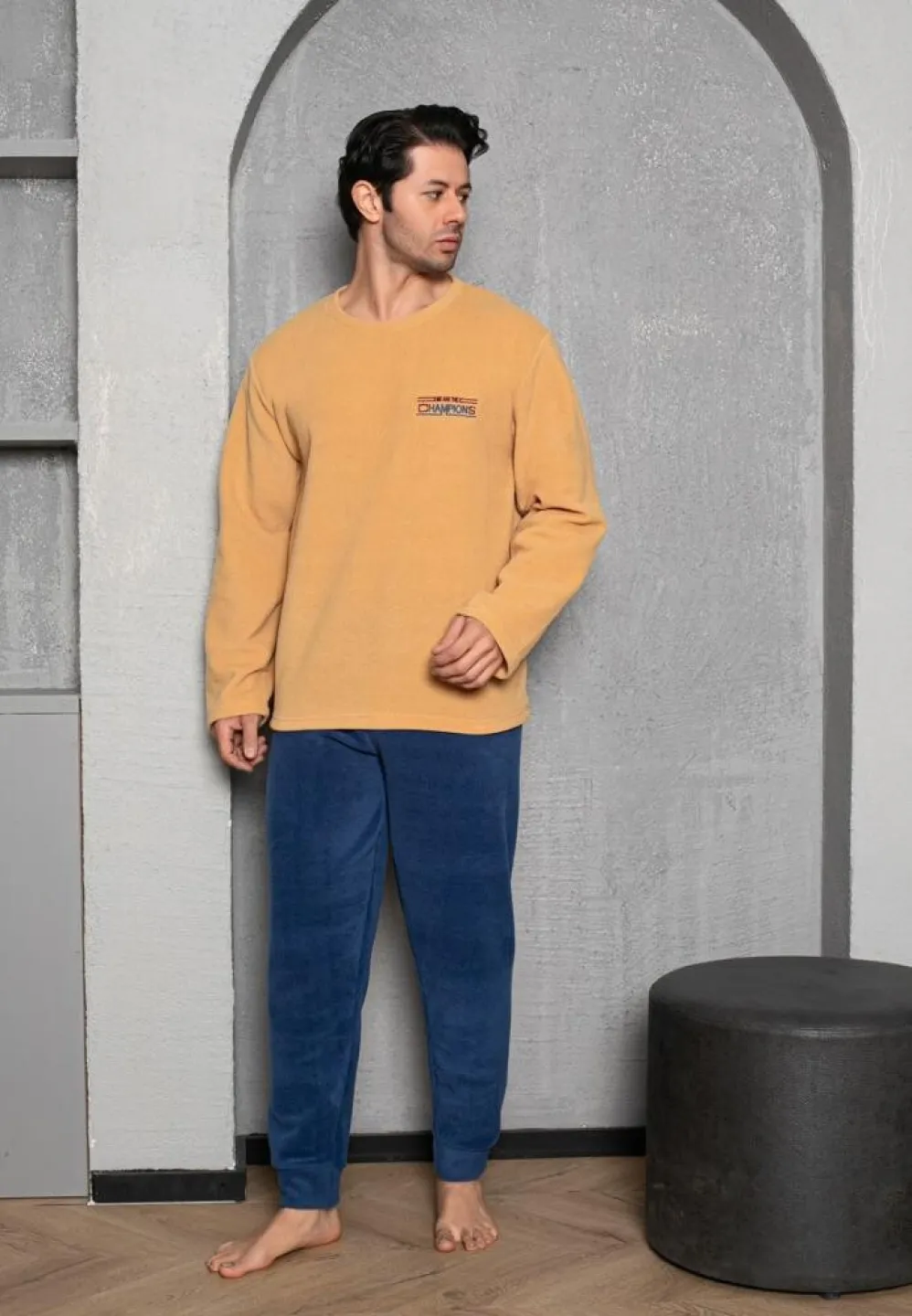 Pijama Bărbat, Pantalon Lung și Mâneca Lungă, Galben, Polar, Champions - 2