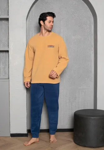 Pijama Bărbat, Pantalon Lung și Mâneca Lungă, Galben, Polar, Champions hover