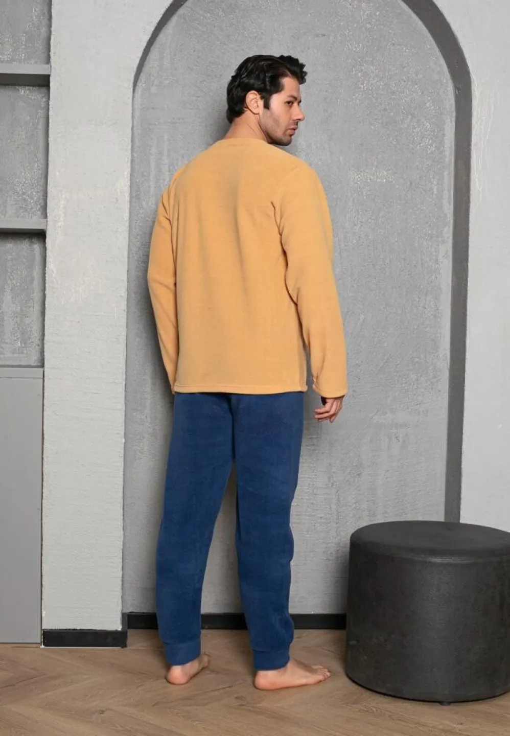 Pijama Bărbat, Pantalon Lung și Mâneca Lungă, Galben, Polar, Champions - 3