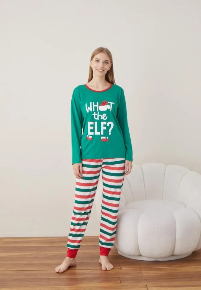 Pijama Verde Dama Craciun WHAT THE ELF ? Maneca Lunga Pantalon Lungi