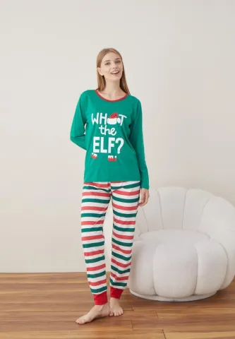 Pijama Craciun Dama Maneca Lunga Pantalon Lungi,Verde,WHAT THE ELF ? hover