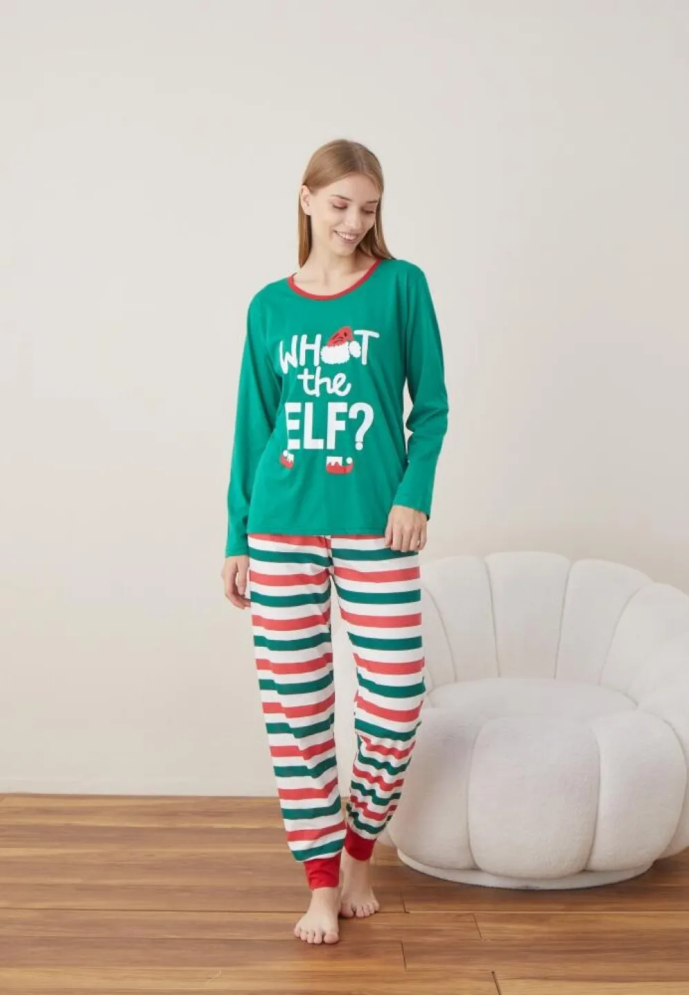 Pijama Verde Dama Craciun WHAT THE ELF ? Maneca Lunga Pantalon Lungi - 3