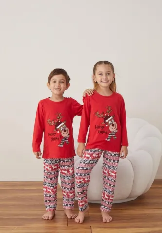 Pijama Merry Xmas Fete și Băieți Crăciun Mânecă Lungă Pantalon Lungi Rosu hover