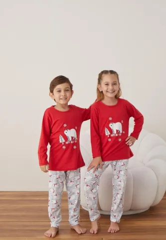 Pijama Happy New Year Fete și Băieți Crăciun Mânecă Lungă Pantalon Lungi Rosu hover