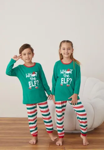 Pijama WHAT the ELF? Fete și Băieți Crăciun Mânecă Lungă Pantalon Lungi Verde