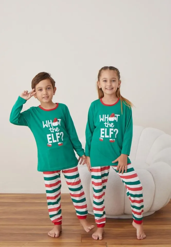 Pijama WHAT the ELF? Fete și Băieți Crăciun Mânecă Lungă Pantalon Lungi Verde