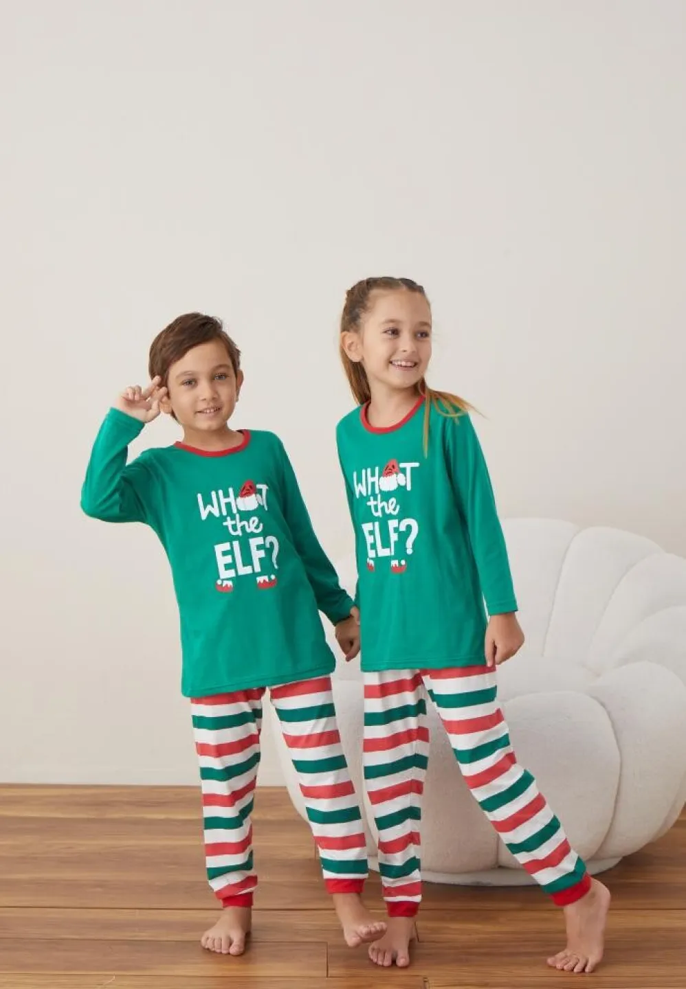 Pijama WHAT the ELF? Fete și Băieți Crăciun Mânecă Lungă Pantalon Lungi Verde - 3