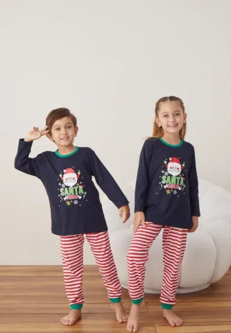 Pijama Santa Fete și Băieți Crăciun Mânecă Lungă Pantalon Lungi Bleumarin hover