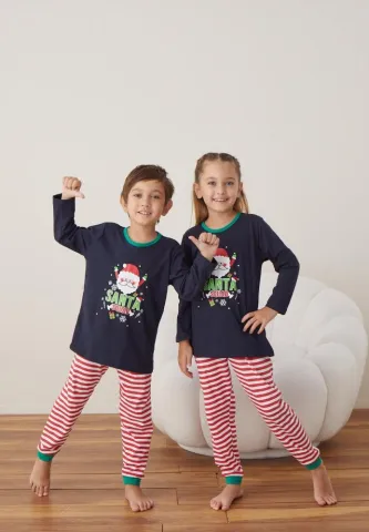Pijama Santa Fete și Băieți Crăciun Mânecă Lungă Pantalon Lungi Bleumarin