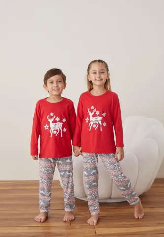 Pijama Merry Christmas Fete și Băieți Crăciun Mânecă Lungă Pantalon Lungi Roșu