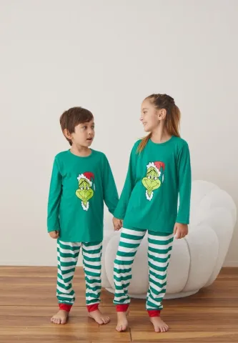 Pijama Crăciun Fete și Băieți, Mânecă Lungă, Pantalon Lungi,Verde,Elf hover