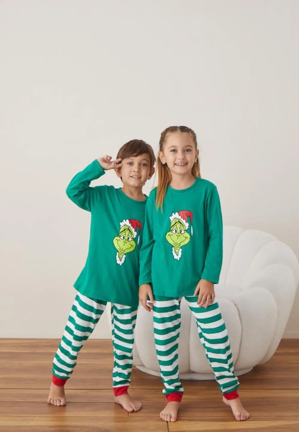 Pijama Elf Fete și Băieți Crăciun Mânecă Lungă Pantalon Lungi Verde - 3