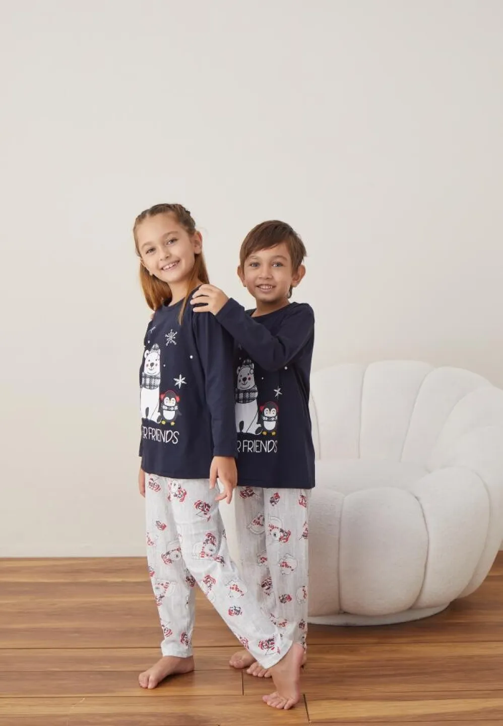 Pijama FOREVER FRIENDS Fete și Băieți Crăciun Mânecă Lungă Pantalon Lungi Bleumarin - 3