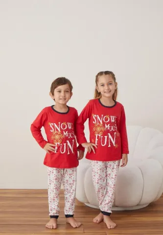 Pijama Snow Fete și Băieți Crăciun Mânecă Lungă Pantalon Lungi Roșu hover