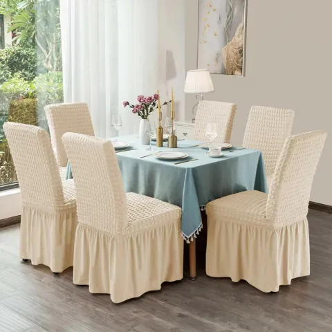 Set 6 huse creponate pentru scaune cu volănașe, Crem