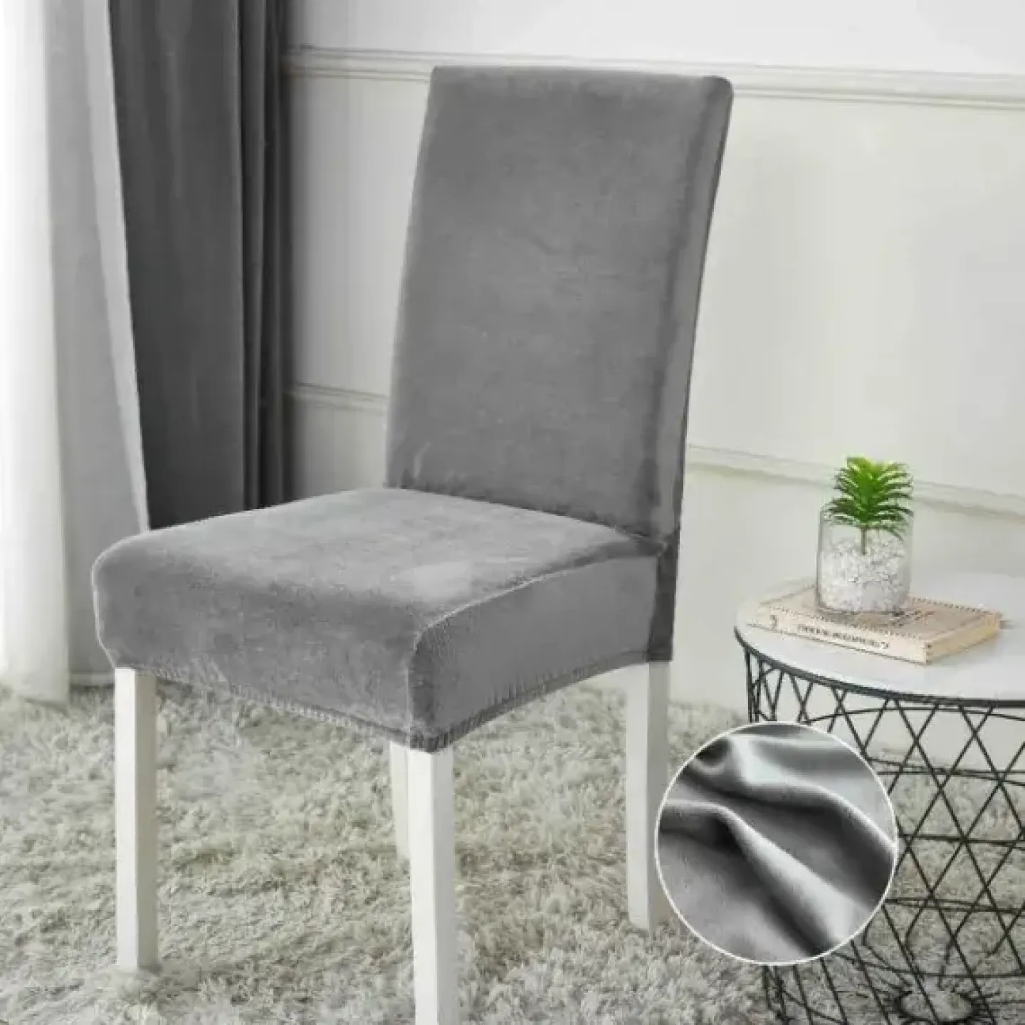 Set 6 huse catifea universale pentru scaune, Gri - 1