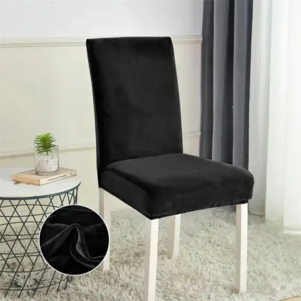 Set 6 huse catifea universale pentru scaune, Negru