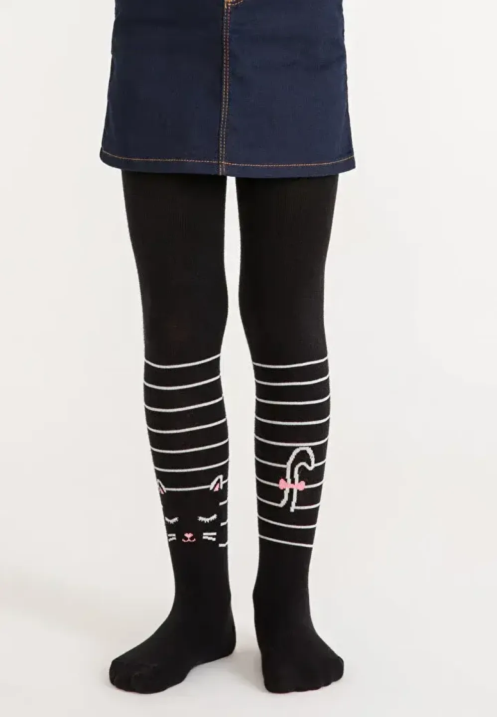 Dres bumbac fetițe Penti Stripe Cat, Negru, cu pisică - 1