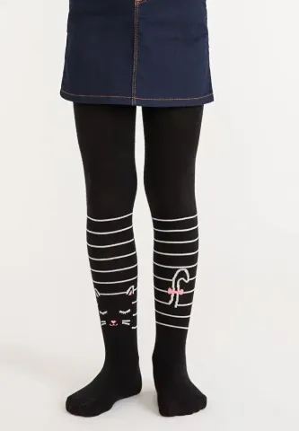 Dres bumbac fetițe Penti Stripe Cat, Negru, cu pisică