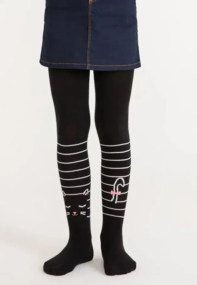Dres bumbac fetițe Penti Stripe Cat, Negru, cu pisică