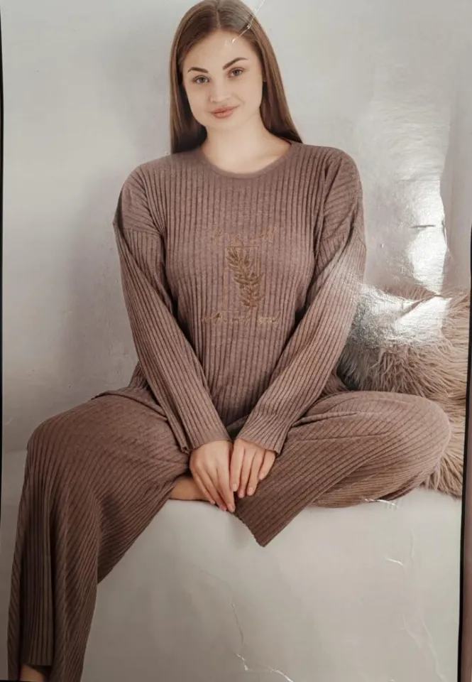 Pijama damă confortabilă, plisată, set mărime mare, Bej