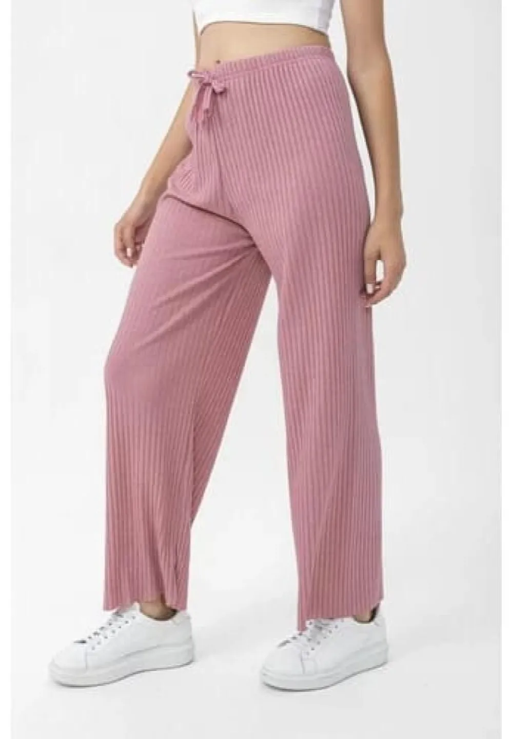 Pantalon lungi damă Plisat Roz - 4