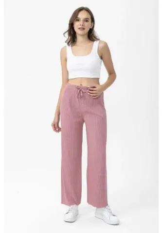 Pantalon lungi damă Plisat Roz