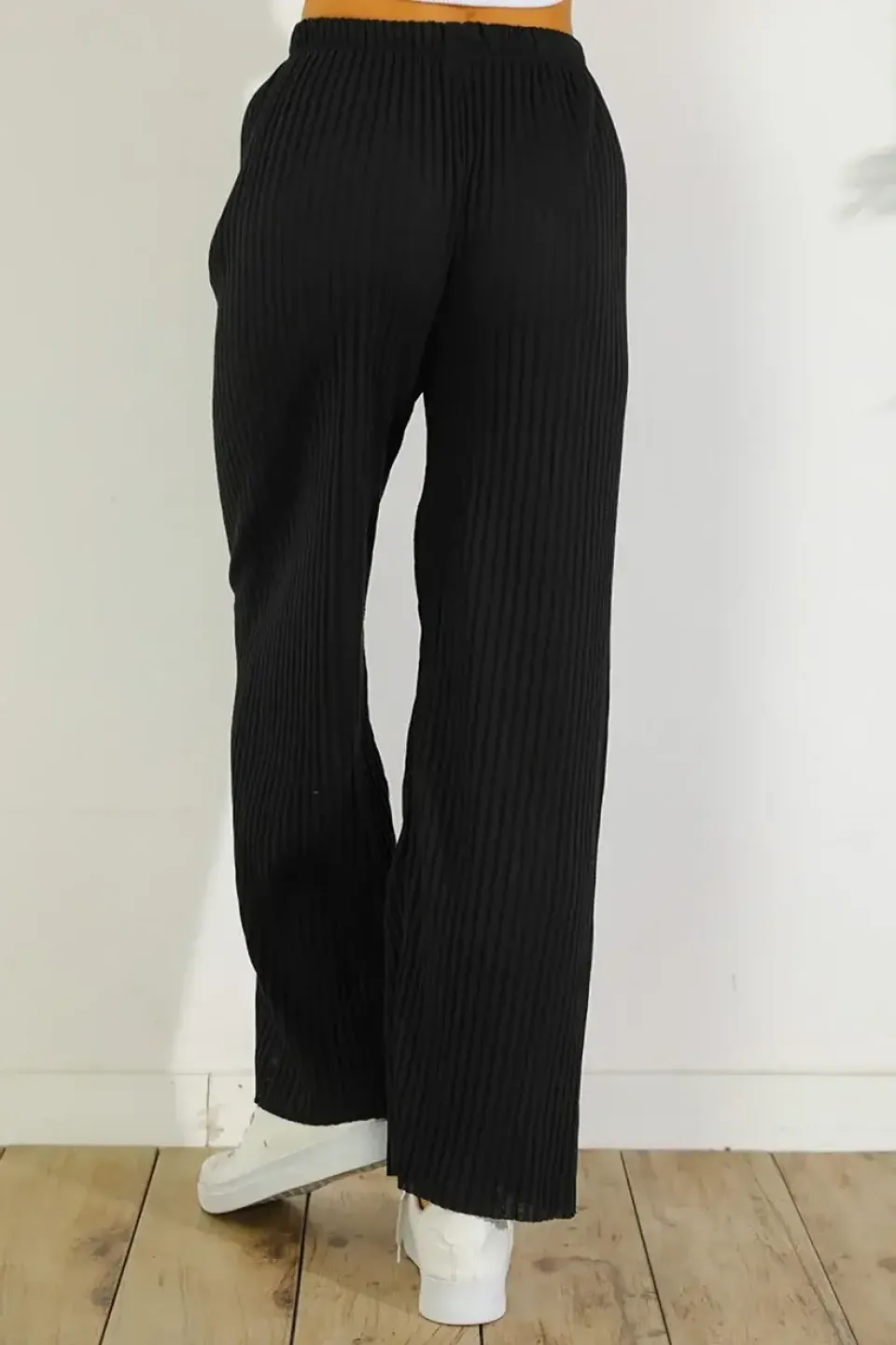 Pantalon lungi damă Plisat Negru - 2