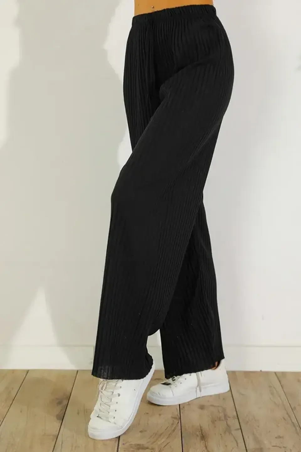 Pantalon lungi damă Plisat Negru - 3