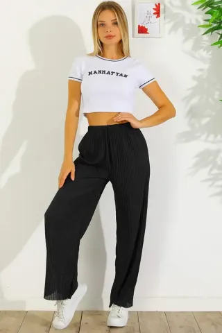 Pantalon lungi damă Plisat Negru