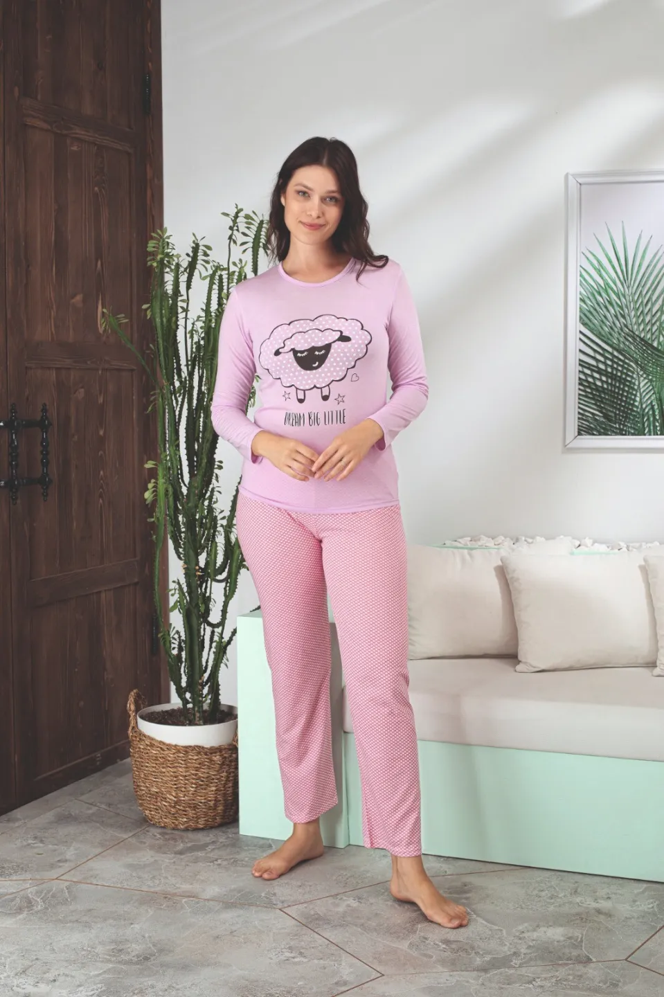 Pijama Dama Dream Big Little – Pachet Pijama Roz cu Mâneci și Pantaloni Lungi, Confort și Stil - 1