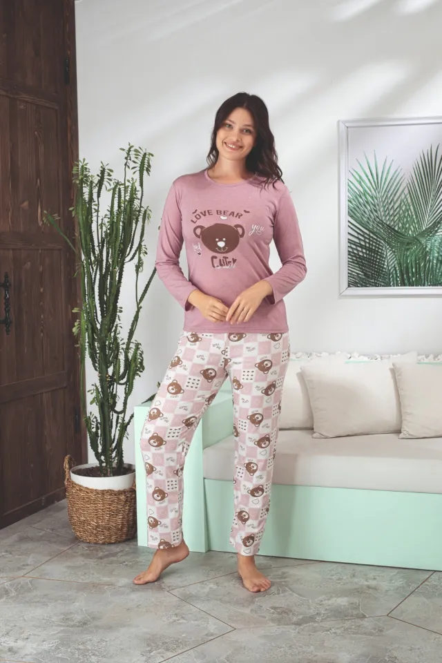 Pijama dama maneca lunga pantalon lungi roz,Dream Love Bear,Design Drăguț și Material Moale