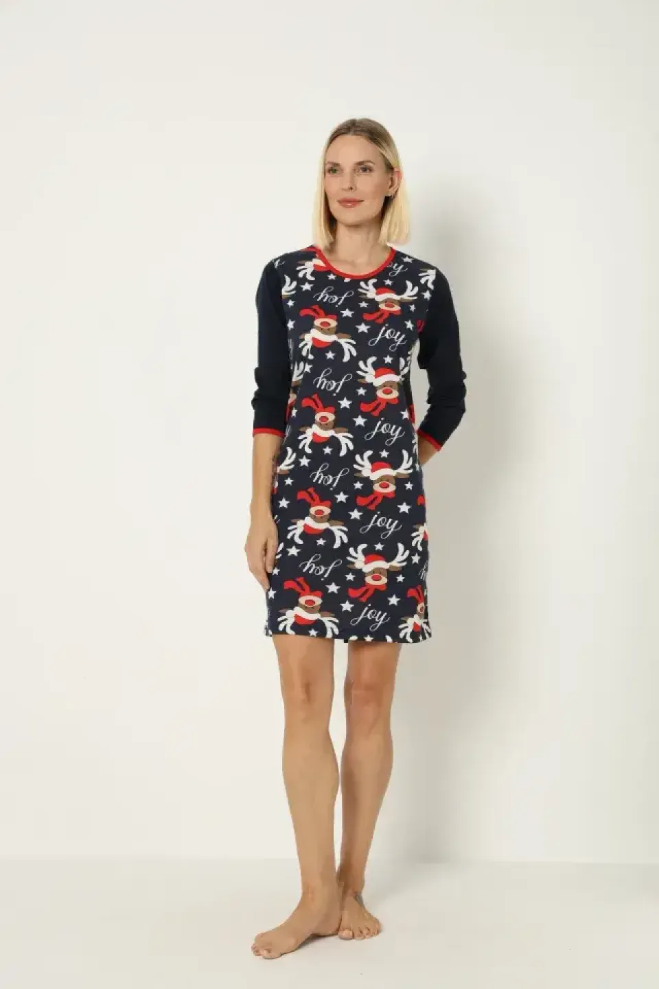 Cămașă de noapte de Crăciun, bleumarin, cu imprimeu cu reni, drăguță - 5
